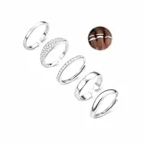 CASSIECA 5Pcs Ringe Set für Damen, Silber Stack Ringe mit Kubischer Zirkon Daumen Ring Fingerring Verlobung Versprechen Offene Ring Schmuck für Freundin Frau Mom