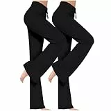 ZWDC 2er Pack Yogahose Damen Schlaghose Baumwolle Activewear Hosen High Waist Yoga Pants Bootcut Jeans Stretch Flared Stoffhose Flare Leggings Haushose Weites Bein Jazzpants Lang