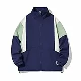 GURUNVANI Patchwork-Jacke für Herren, durchgehender Reißverschluss, Windbreaker, Vintage-Stil, Marineblau, Small
