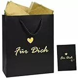 Xinfin Geschenktüten Schwarz Für Dich 25x20x10cm Geschenktasche Groß mit Henkel Geburtstag Happy Birthday Tüte mit Seidenpapier für Frau Mann Junge Mädchen Geschenkverpackung