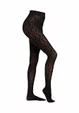 Camano Damen Strumpfhose Leo-Muster Langlebig Verstärkt Elegant Leopardenmuster Soft Schwarz Kein Einschneiden Strapazierfähig leo 1er Pack L black
