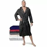 Twinzen Bademantel Herren - L - Dunkelgrau - 100% Baumwolle (350g/m²) OEKO-TEX® Zertifiziert - Bademantel mit Kapuze, 2 Taschen, Gürtel