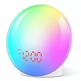 Bawoo Tageslichtwecker Lichtwecker, Sonnenaufgang Sonnenuntergang Wecker Wake up Light mit 7 Natürlichen Töne 8 Farblicht 20 Helligkeit, Schlummerfunktion Radio FM für Erwachsene & Kinder