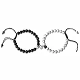 XIANNVXI Pärchen Armband Partnerarmbänder Kristalle Perlen Partner Armbänder für Paare Herz Matching Bracelets Valentinstag Geschenke für Frauen Männer（Lava Rock & Weiß Türkis）