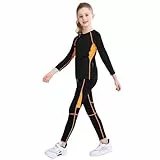 linboo Mädchen Sportanzug 2tlg Yoga Anzug mit Langen Ärmeln und Hosen, Elastisch, Outdoor eng anliegende Tanz- und Fitnessbekleidung für Kinder, Orange, Herstellergröße：110 Geeignete 104-110