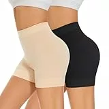 SIMIYA Radlerhose Damen Kurze Unter Kleid Rock Anti Scheuern Hotpants Kurze Leggings Damen Boxershorts Bequem Elastisch Unterhosen für den Alltag (Schwarz + Beige L)