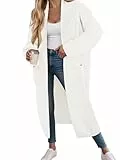 Fisoew Strickjacke Damen Lang Cardigan Langarm Oversized Strickmantel Open Front Sweater Jacke mit Taschen,Weiß,L