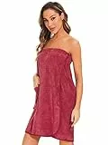 Ymmchy Sauna Frottee Bademantel Damen Saunatuch Saunakilt mit Druckknöpfen, Tasche und Gummizug Weinrot S/M