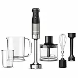 Kenwood Triblade XL Pro Stabmixer HBM80.322BK, 1200W, variable Geschwindigkeiten, Edelstahl(Pürierfuß), Schneebesen, Emulgieraufsatz, 500ml Zerkleiner, 700 & 250ml Becher, spülmaschinenfeste Teile