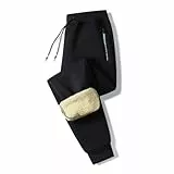 ZOXOZ Jogginghose Herren Baumwolle Thermo Gefüttert Warme Winter Fleece Traininghose Sporthose Lang mit Reißverschluss Taschen Schwarz L
