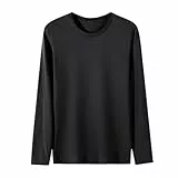 Jamicy Herren Langarmshirt Herbst Langarm T-Shirt Classic Einfarbige Tshirt Freizeit Weich Arbeitstshirts Longsleeve Rundhals Bequeme Leicht Stretch Herren-T-Shirt Prime Schwarz XL