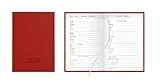 Idena 12055 - Taschenkalender DIN A7 2026, 1 Woche auf 2 Seiten, Terminplaner mit Balaton Einband in Rot, Leseband und Eckperforation
