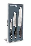 Arcos Küchenmesser-Set: 1 Schälmesser + Santoku + Chefmesser - Set für Köche mit Edelstahlklinge und Griff aus Polyoxymethylen - Schwarz, Serie Riviera