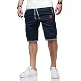 ZOXOZ Kurze Hosen Herren Shorts Sommer Freizeit Chino Stretch Kurze Hose Herren Baumwolle mit Taschen Navy Blau XXL