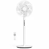 Neu DC Standventilator mit Bildschirm-12.8dB sehr Leise Ventilator mit Fernbedienung, 8 Stufen, Höhenverstellbar, Oszilation 120°, 8H Timer, Ventilator für Schlafzimmer, Wohnzimmer, Küche,Weiß