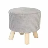 Relaxdays Hocker Cord, Holzbeine, gepolstert, H x D: 30 x 30 cm, rund, Sitzhocker, Fußhocker, Wohnzimmer, hellgrau/Natur