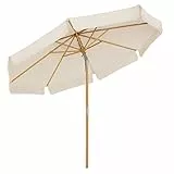 SONGMICS Sonnenschirm 270 cm, achteckiger Gartenschirm, Sonnenschutz, Schirmmast und Schirmrippen aus Holz, knickbar, ohne Ständer, Outdoor, Balkon, Terrasse, beige GPU270M01