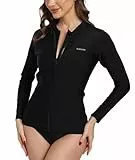 SURFEASY Damen Rash Guard Full Zip Langarm UV Shirt Schnelltrocknend Sonnenschutz UPF50+ Surf Schwimmen Bademode (Schwarz,M)