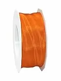 PRÄSENT Lyon Band mit Drahtkante orange, 25 m Dekoband zum Verzieren & Basteln, 40 mm Breite, leicht biegsames Schleifenband, für Festliche Dekos zu besonderen Anlässen