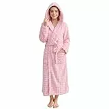 V.&GRIN Damen-Bademantel mit Kapuze, super saugfähig, schnell trocknend, für nach der Dusche, Spa, weicher Bademantel mit Blasenstruktur, Helles Pink, Small-Medium