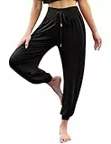 Terecey Haremshose Damen Lang Yoga Hosen Jogginghosen Damen Locker Yogahose Pilates Hose Weit Sweatpants Pluderhosen Yogahosen für Jogging Training Pilates