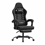 WOLTU Gaming Stuhl mit Massagefunktion, Computerstuhl Ergonomisch, Taschenfederkissen, Lendenmassage, Kopfkissen, Fußstütze, Drehstuhl, 150 kg, Tech-Stoff, Schwarz+Weiß