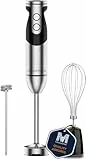 MEGAWISE 3-in-1-Stabmixer – 12-Gang-Stabmixer mit Schneebesen und Milchaufschäumer – Rot