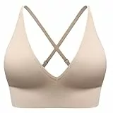 SUNSESS Sport BHS für Damen mit V-Ausschnitt Nahtlos Ohne Bügel Herausnehmbare Polster Bequem Schlafen Bralette Yoga Crop Top BH (DE/NL/SE/PL, Alphanumerisch, M, Regular, Regular, Standard, Nude)