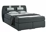 Atlantic Home Collection Boxspringbett REX, 140 x 200 cm, inklusive Topper (Härtegrad H2) und Nackenkissen, dunkelgrau