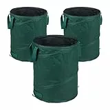 Relaxdays Laubsack selbstaufstellend, 3er Set, 90 Liter, Pop Up Gartensack, 3 Griffe, UV-beständig, wasserdicht, grün, 55 x 45 x 45 cm