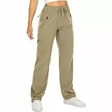 yeyity Wanderhose Damen Leichter Quick Dry Outdoorhose Atmungsaktiv Cargohose UV-Schutz Trekkinghose Funktionshose Jogginghose(6608,Khaki,XL)