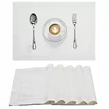 JEMIDI 6er Set Tischset mit Hohlsaum - 6 Tischsets aus Baumwolle - 6X Platzdeckchen Platzset aus Leinenoptik Stoff - Tisch Sets Platzsets Placemats - Weiß