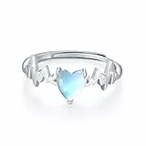 Damen Mondstein Ringe Verstellbarer Herzring 925er Sterling Silber minimalistischer Silber Ring Herzschlagring für Frauen Mädchen Schmuck Geschenke zum Jahrestag