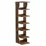 VASAGLE Schuhregal schmal, Standregal mit 7 Ebenen, platzsparend, für Eingangsbereich, Ecke, Schuhablage, vintagebraun LBS200KD01