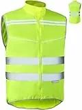 Prowiste Fahrradweste Herren & Damen – Leuchtweste mit Reflektorstreifen – Atmungsaktiv (Mesh) – mit Rückentasche – Laufweste – Reflektorweste – Reflektierende Weste – S