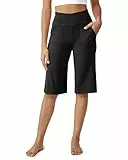 G4Free Caprihose Damen Kurze Hose Knielange Sommer Yogahose mit Taschen Weite Bein Hohe Taille Bermuda Shorts Lounge Stretch Freizeithose(Schwarz,M,14')