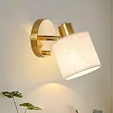 Lightess Wandlampe mit Schalter Dimmbar, Wandleuchte Innen mit Beige Leinenschirm Gold Vintage E27 Nachttischlampe Wand Drehbare für Schlafzimmer Flur Wohnzimmer