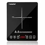 AMZCHEF Induktionskochfeld 1 Platte 2000W, 28cm Induktionskochfeld mit Großer Spule, Kompaktes Design, 10 Leistungs- und Temperaturstufen, Timer, Touch Control und Sicherheitssperre, schwarz
