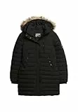 Superdry Damen Fuji Steppmantel in mittlerer Länge mit Kapuze Schwarz 36