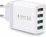 USB Ladegerät, 4-Port USB-Ladeadapter mit 33W Smart QC 3.0 Schnellladegerät, Multi USBA Port Ladegerät Netzteil Kompatibel mit iPhone 11/12/13/14/15/16/SE/XS/XR/iPad/Samsung Galaxy S21/S22/S23/S24