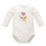 Pinokio Bodysuit Buttoned Romantic, 100% Cotton, Ecru with Flower, Girls 56-74 (62)