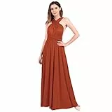 FYMNSI Damen Multiway Langes Abendkleid Hochzeit Brautjungfernkleid Bodenlang Partykleid Cocktailkleid Wickelkleid V-Ausschnitt Rückenfrei Neckholder Maxikleid Sommer Strandkleid Ziegelrot S