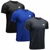 MEETWEE Sportshirt Herren, Laufshirt Kurzarm Mesh Funktionsshirt Atmungsaktiv Kurzarmshirt Sports Shirt Trainingsshirt für Männer, Schwarz+grau+blau, L