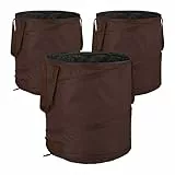 Relaxdays Laubsack, selbstaufstellend, 3er Set, 85 L, Pop Up Gartensack, mit 3 Griffen, UV-beständig, wasserdicht, braun, 47 x 46 cm
