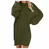 Fulidngzg Pulloverkleid Damen Herbstkleid Langarm Strickkleid Damen Herbst Winterkleid Rundhals Pullover Kleid Elegant Midikleid Einfarbig Freizeitkleid Knielang Knitted Dress Oversize
