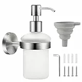 EXLECO Seifenspender Glas 200ml Shampoo Duschgel Flasche Wandmontage Shampoo Spender Händedesinfektionsbox Manueller Gebürstet Seifenschale Satinierte Glasflasche mit Abnehmbare Halterung & Trichter