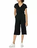 Amazon Essentials Damen Kurzärmeliger Wickel-Overall mit Kurzem Weitem Bein, 52,7cm Beininnenlänge, Schwarz, S