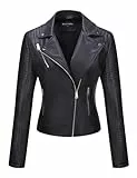BELLIVERA Damen Kunstleder Jacke PU Frühling Herbst Bekleidung Kurz Moto Biker Mantel mit Taschen 53 Schwarz XL