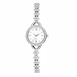 JewelryWe Damenuhr Kleine Diamant Uhren: Silber Glitzer Strass Analog Quarz Armbanduhr mit Schmalem Metallarmband Elegant Verstellbares Schmuckarmband Armkette mit Uhr Geschenk für Frauen Mädchen