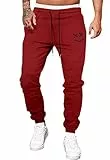 Meilicloth Hose Herren Jogginghose Männer Freizeithose Baumwolle Lang mit Kordelzug-Aufdruck Sweatpants Herren mit Taschen Regular Fit Rot S